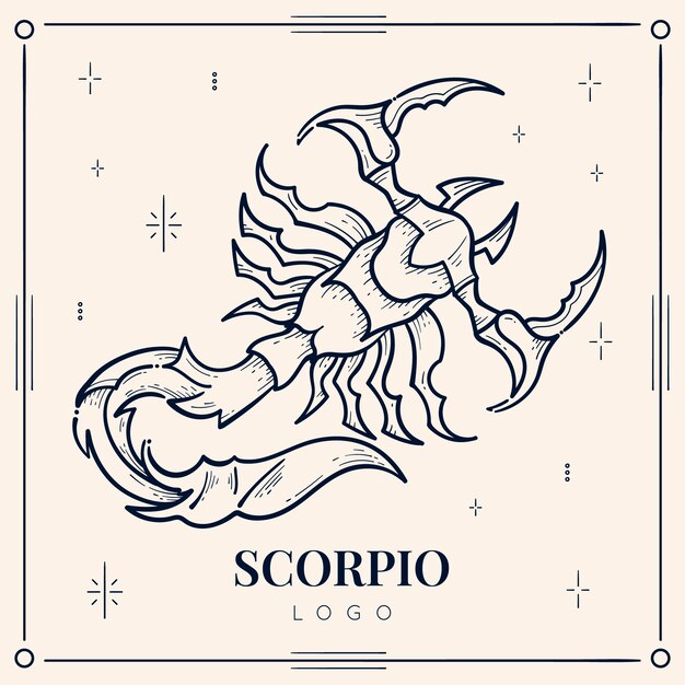 Modelo de logotipo de escorpião de design plano desenhado à mão