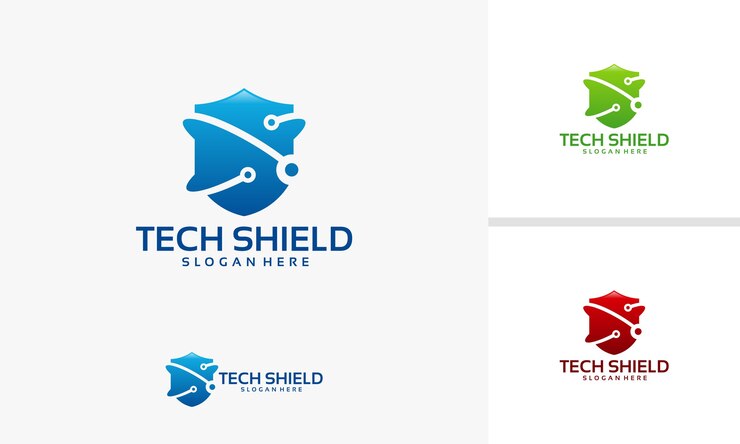 Modelo de logotipo de escudo de tecnologia, logotipo de proteção digital