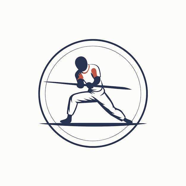 Vetor modelo de logotipo de esgrima silhueta de uma esgrimista com uma espada