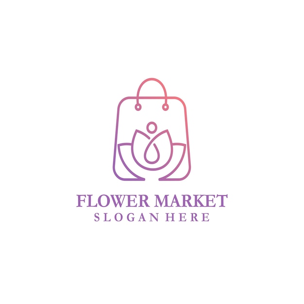 Vetor modelo de logotipo de estilo monoline de bolsa de mercado de flores