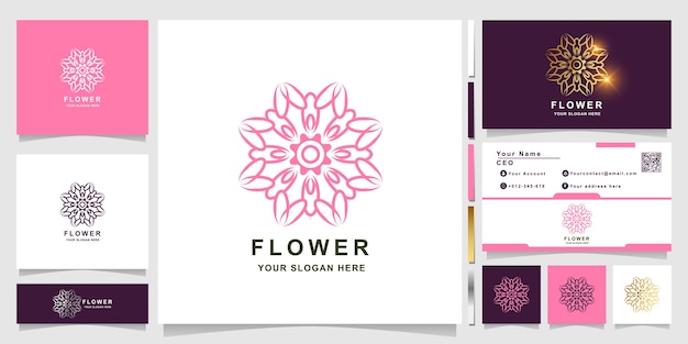 Modelo de logotipo de flor, boutique ou ornamento com design de cartão de visita. pode ser usado design de logotipo de spa, salão de beleza ou boutique.