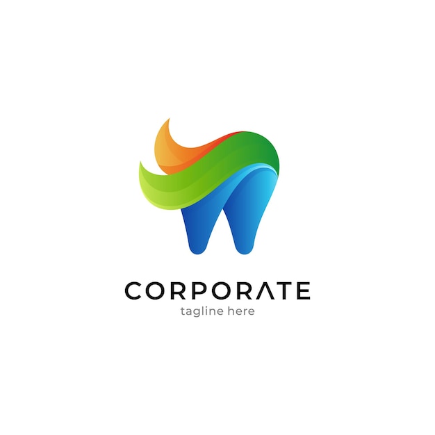 Modelo de logotipo de folha de combinação de dente com cores gradientes