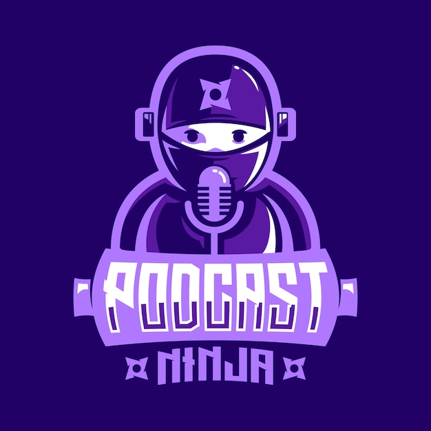 Modelo de logotipo de ilustração ninja de podcast