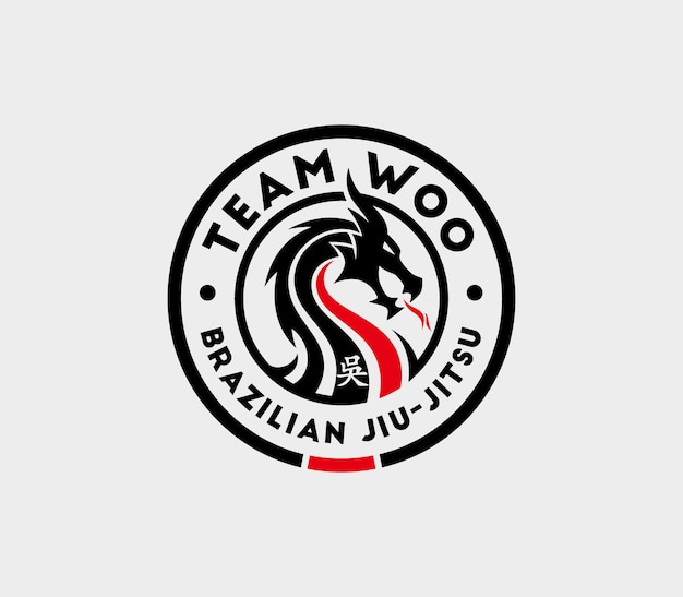 Vetor modelo de logotipo de jiu jitsu com mascote dragão