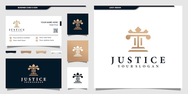 Modelo de logotipo de justiça com conceito moderno e design de cartão de negócios vektor premium