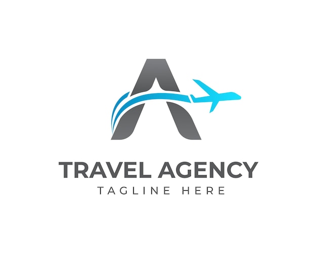 Modelo de logotipo de letra a com símbolo de avião para negócios de viagens