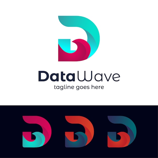Modelo de logotipo de letra D onda