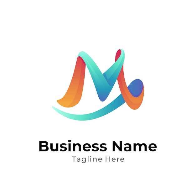 Modelo de logotipo de letra M simples com cores gradientes