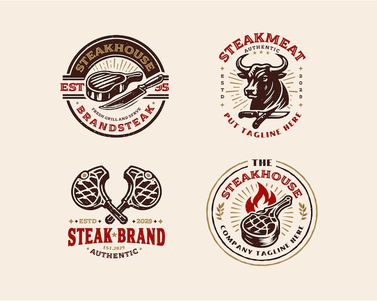 Vetor modelo de logotipo de loja de bife de carne à grelha vintage para empresa de negócios