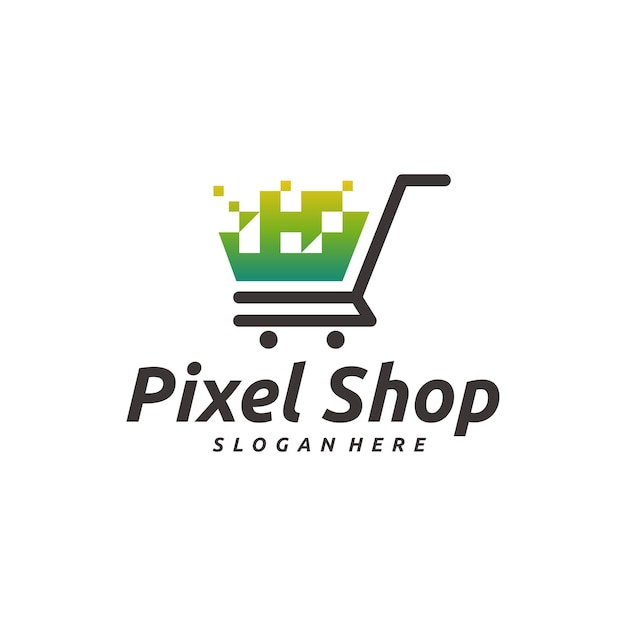 Modelo de logotipo de loja digital vetor de símbolo de logotipo de compras de pixel