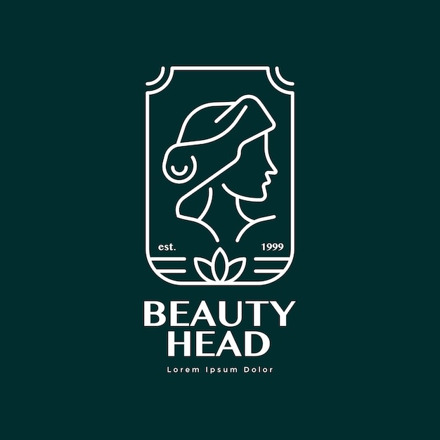Modelo de logotipo de luxo elegante com ilustração de contorno de cabeça de mulheres