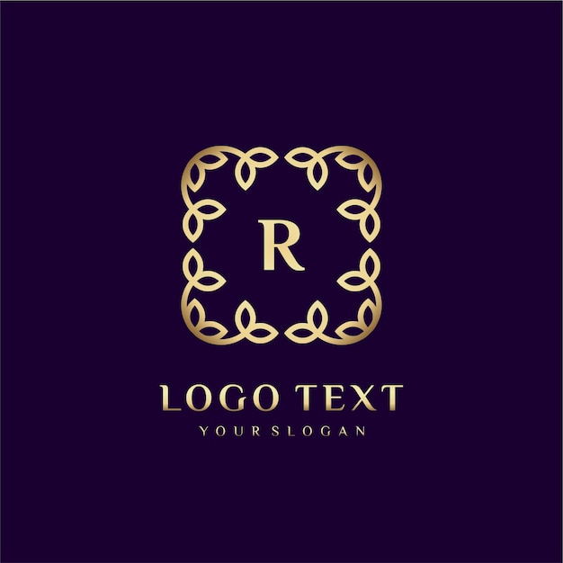 Modelo de logotipo de luxo (r) para sua marca com decoração floral
