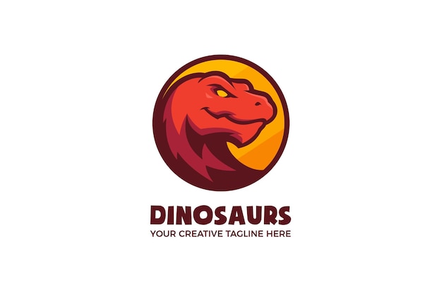 Modelo de logotipo de mascote de desenho animado de dinossauros irritados