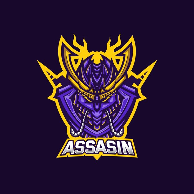 Modelo de logotipo de mascote de jogos assassinos esport para a equipe de streamer.