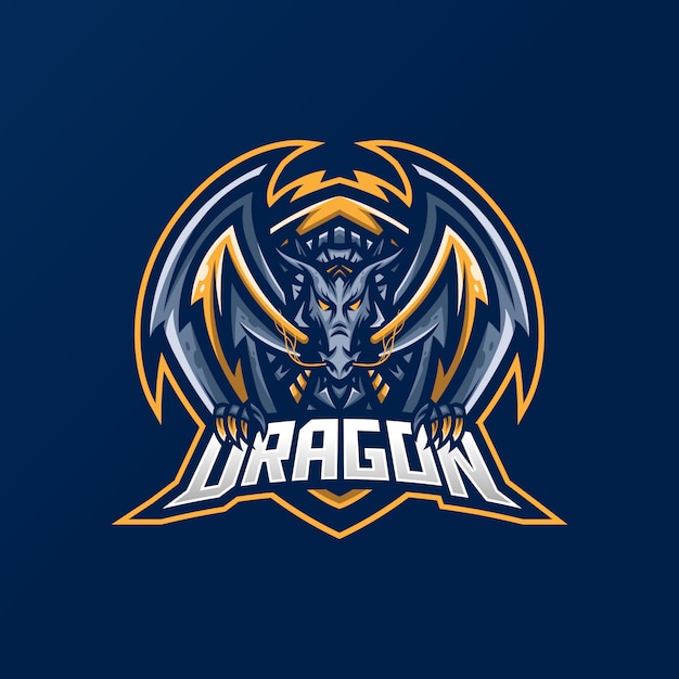 Modelo de logotipo de mascote de jogos de dragão esport