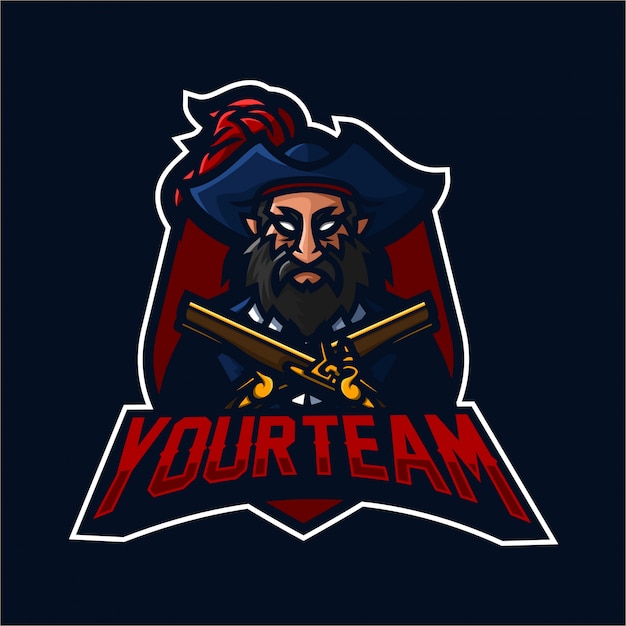 Modelo de logotipo de mascote de jogos de esport pirata