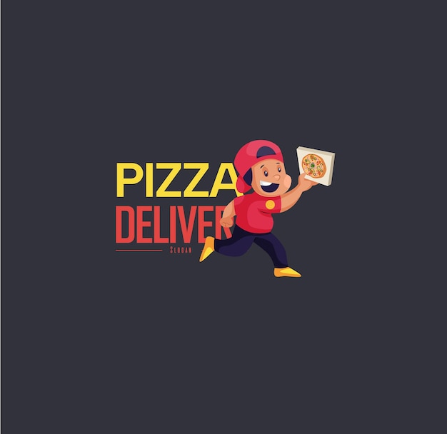 Modelo de logotipo de mascote de vetor de entrega de pizza