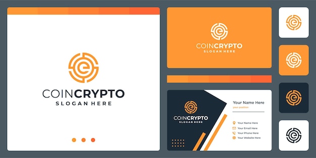 Modelo de logotipo de moeda criptográfica com a letra inicial e. ícone de dinheiro digital de vetor, cadeia de bloco, símbolo financeiro.