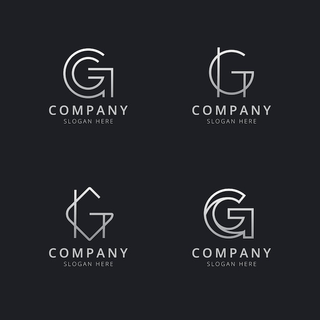 Modelo de logotipo de monograma de linha G iniciais com cor prata estilo para a empresa