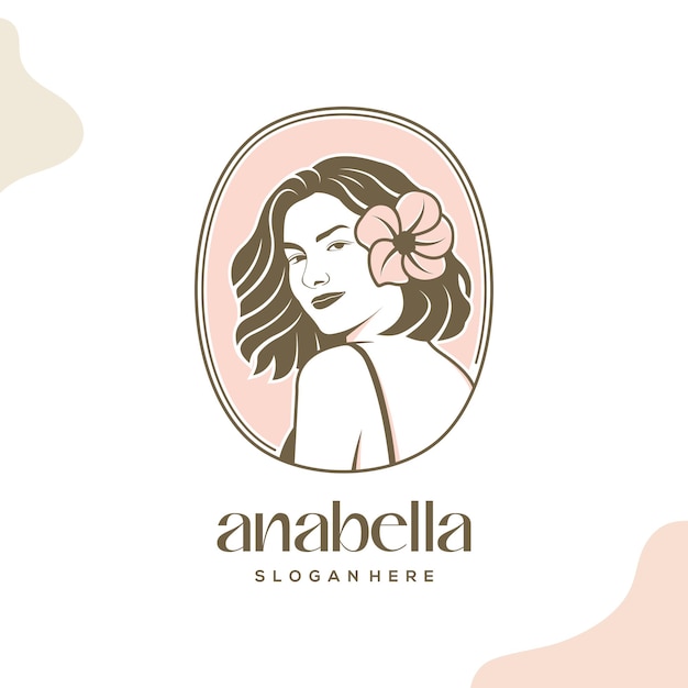 Modelo de logotipo de mulher bonita com flores