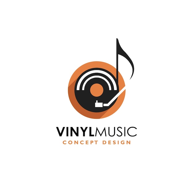 Modelo de logotipo de música nota musical e design vetorial de disco de vinil ilustração de plataforma giratória