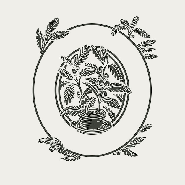 Modelo de logotipo de ornamento de flora desenhado à mão vintage