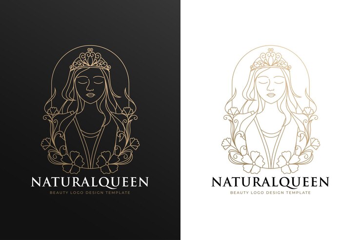 Vetor modelo de logotipo de ouro rainha natural de arte de linha