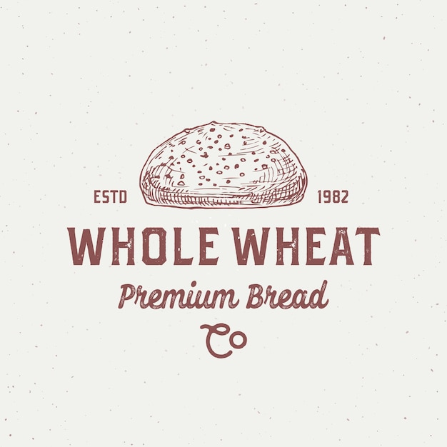 Modelo de logotipo de pão de trigo integral desenhado à mão e conceito de padaria local de tipografia retrô
