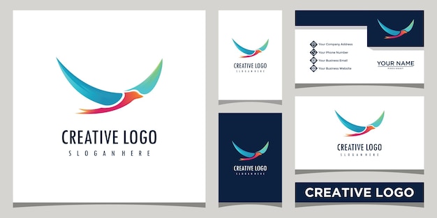 Vetor modelo de logotipo de pássaro de design minimalista colorido com design de cartão de visita