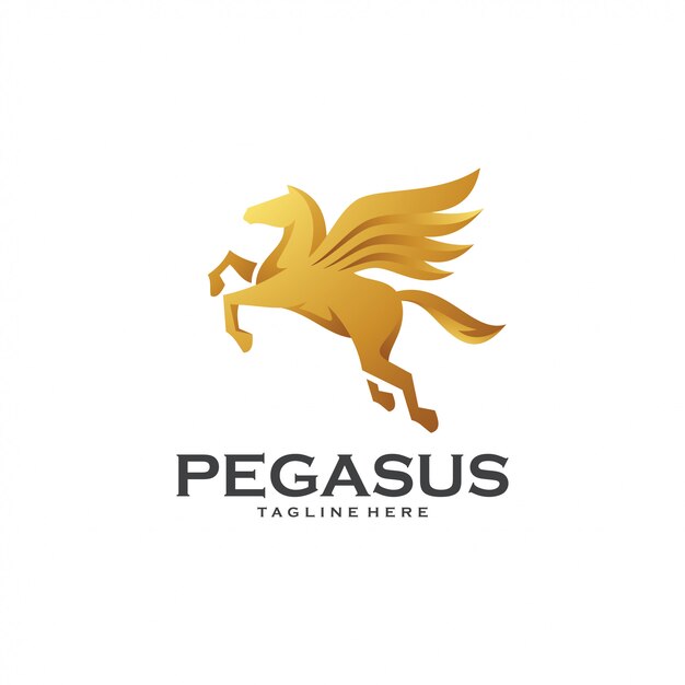 Modelo de logotipo de Pegasus de asa de cavalo voador de ouro