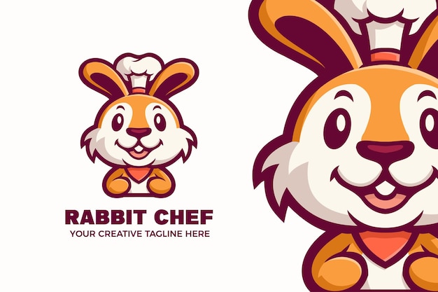 Modelo de logotipo de personagem coelho fofo chef mascote