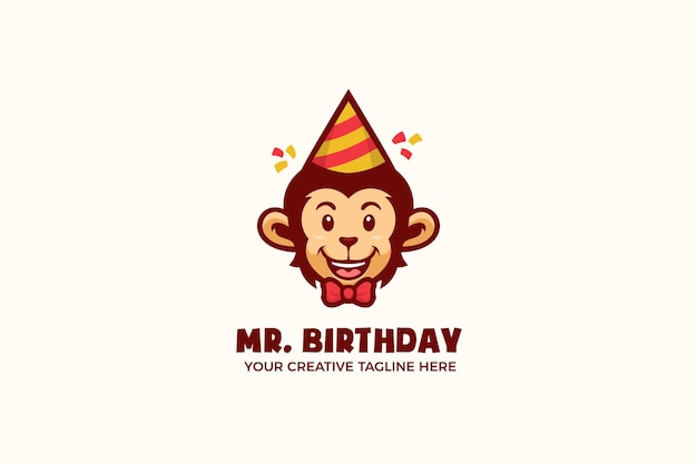 Modelo de logotipo de personagem de mascote de festa de aniversário de macaco