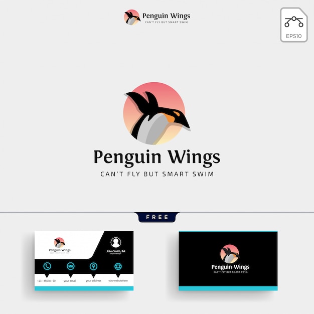 Modelo de logotipo de pinguins e cartão de visita