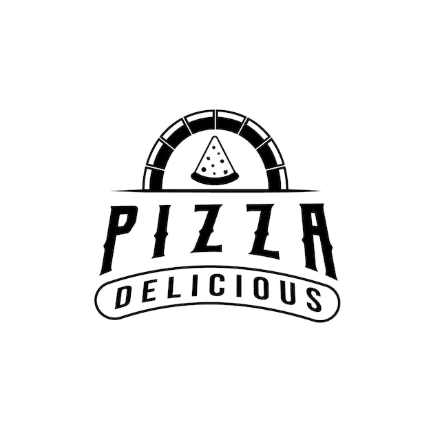 Modelo de logotipo de pizza deliciosa para pizzaria. símbolos para comida e bebida e restaurantes