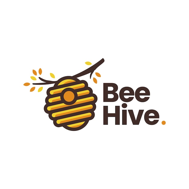Modelo de logotipo de ramo de árvore de colmeia de abelhas