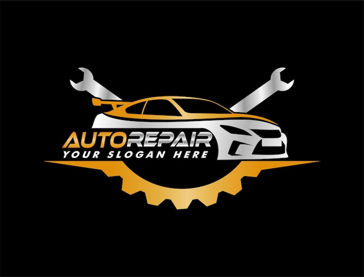 Vetor modelo de logotipo de serviço de design vetorial de reparação de automóveis em fundo preto