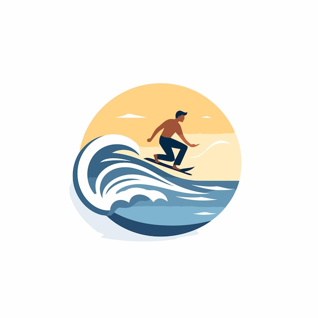 Modelo de logotipo de surf surfista na onda ilustração vetorial