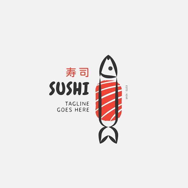 Modelo de logotipo de sushi cozinha tradicional japonesa ícone de comida saborosa logotipo de vetor de barra de sushi asiático