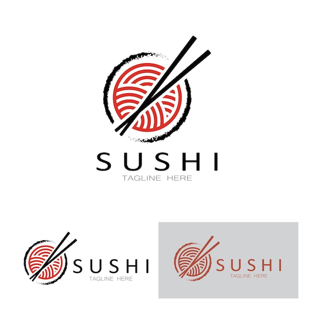 Modelo de logotipo de sushivector icon style illustration bar ou shop sushirolo de salmãosushi e rolos com bar de pauzinhos ou modelo de logotipo de vetor de restaurante