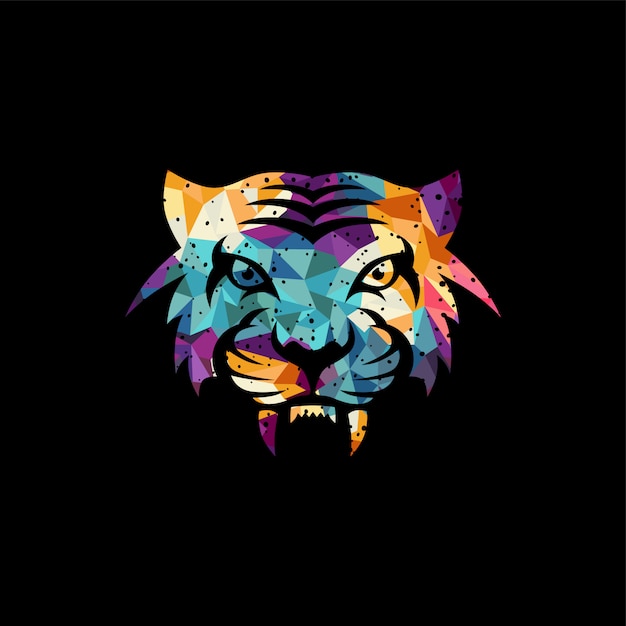 Modelo de logotipo de tema de vista frontal tigre intimidante