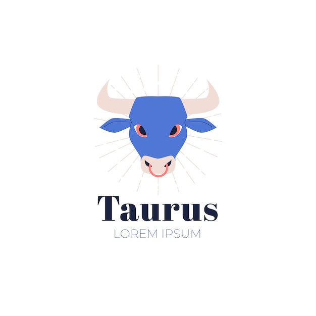 Modelo de logotipo de touro de design plano desenhado à mão