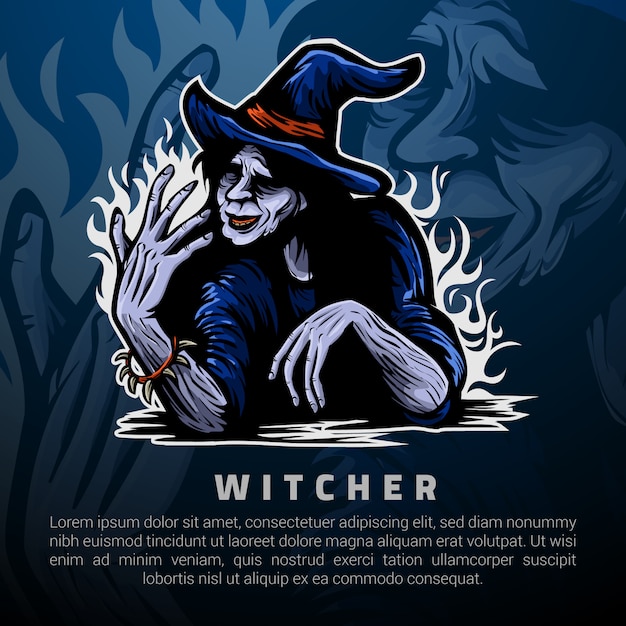 Modelo de logotipo de witcher e o poder nas mãos