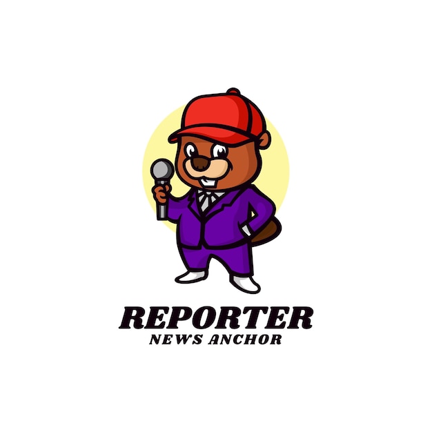 Modelo de logotipo do estilo dos desenhos animados da mascote do beaver reporter.