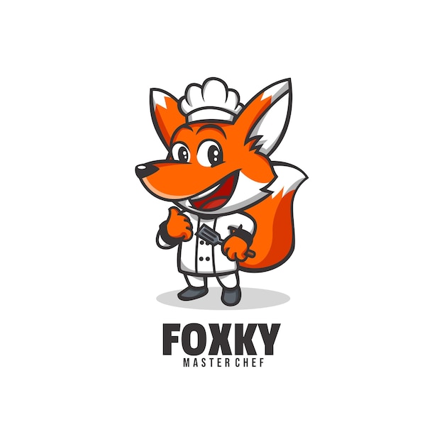 Vetor modelo de logotipo do estilo dos desenhos animados do fox chef mascote.