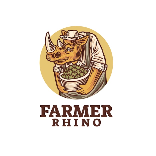 Modelo de logotipo do fazendeiro rinoceronte