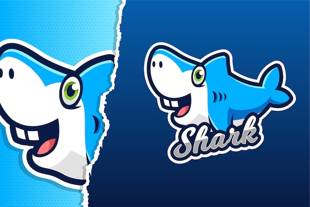 Modelo de logotipo do jogo cute blue shark mascot