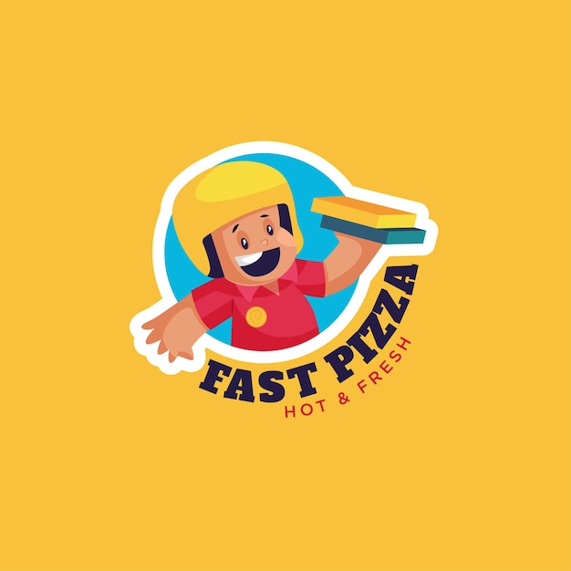 Vetor modelo de logotipo do mascote de pizza rápida