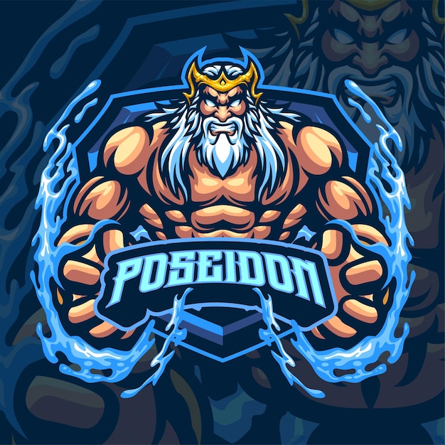 Modelo de logotipo do mascote God Poseidon