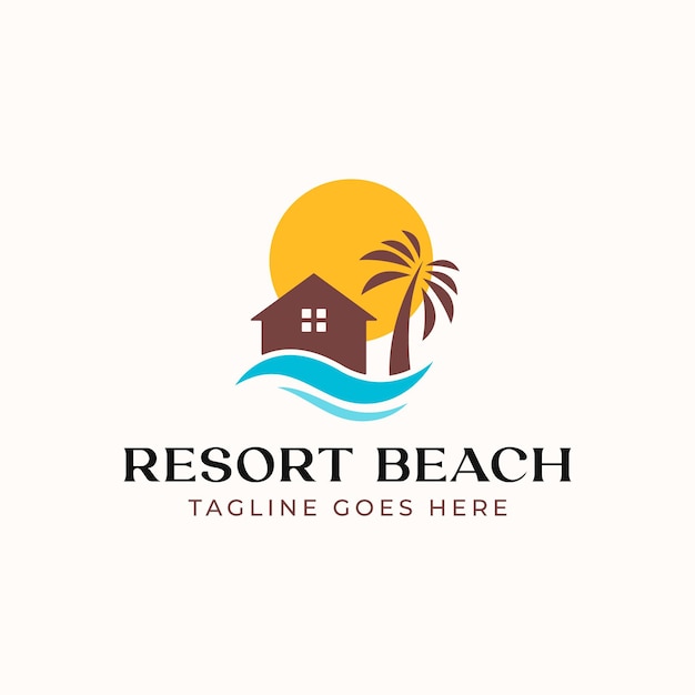 Modelo de logotipo do palm resort isolado em branco