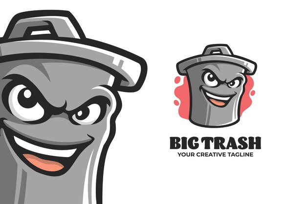 Modelo de logotipo do personagem big trash bin mascote